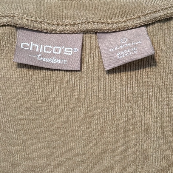 EUC CHICO'S Women's Travelers Classic Roll-Sleeve Top Tan-Size 0 (4-6) - Picture 6 of 7